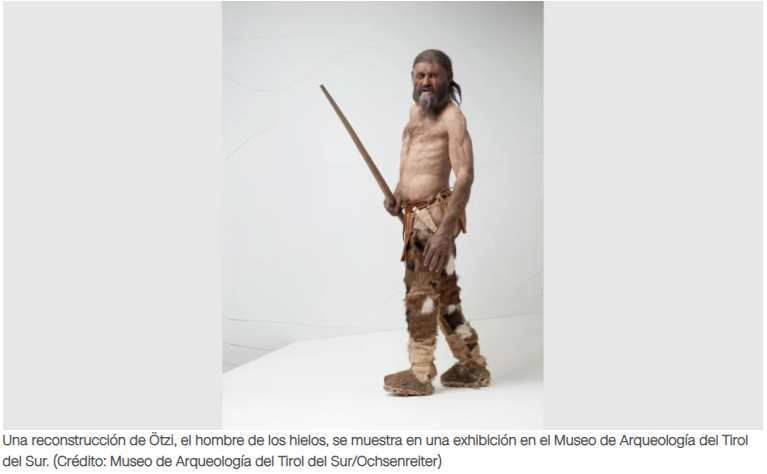 Según el nuevo análisis genético, Ötzi no se parecía a esta reconstrucción, sino que tenía la piel y los ojos oscuros, y probablemente era calvo.